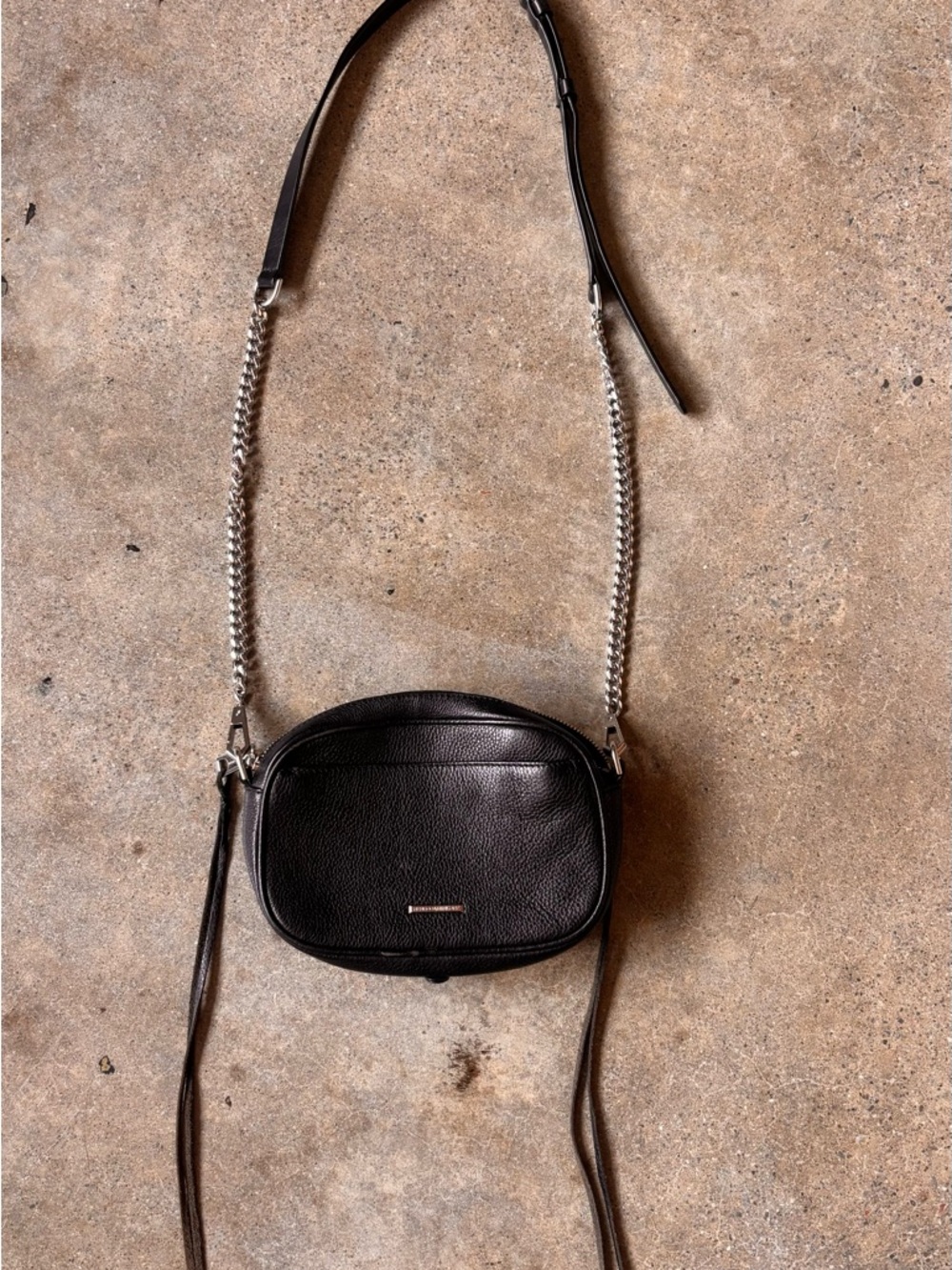 Rebecca Minkoff Black Leather Crossbody with Silver Chain